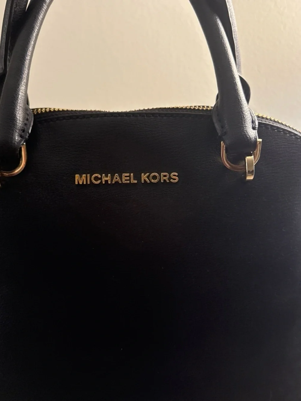 Michael Kors Black Dome Satchel with Gold Hardware